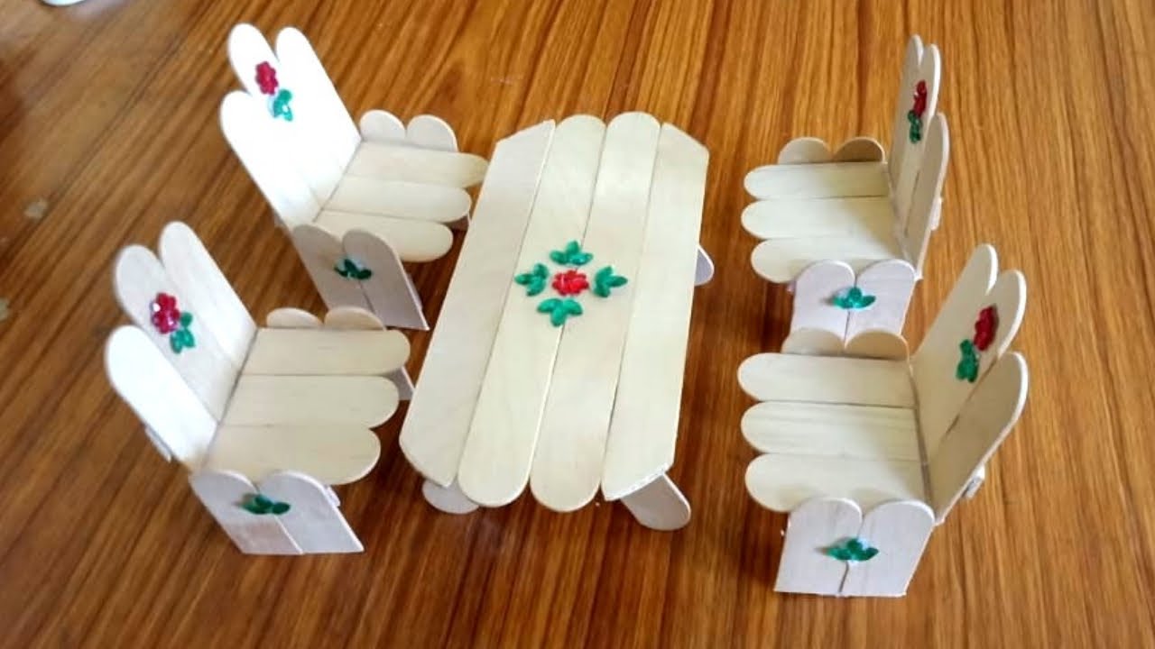 how to make miniature table and chairs - how to make ice cream stick table and chair - diy miniature