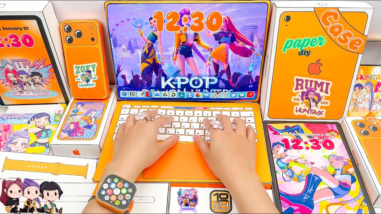 ASMR Paper DIY ✨ Apple X HUNTRIX K-POP $1000 | Orange MacBook, iPhone & Smart Watch | Episode 6
