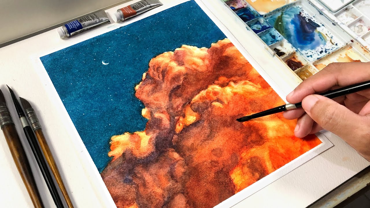Sunset Clouds in Watercolor Painting