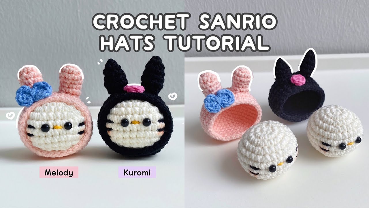 Crochet Sanrio Hats for Hello Kitty Inspired Cat | Melody & Kuromi ♡