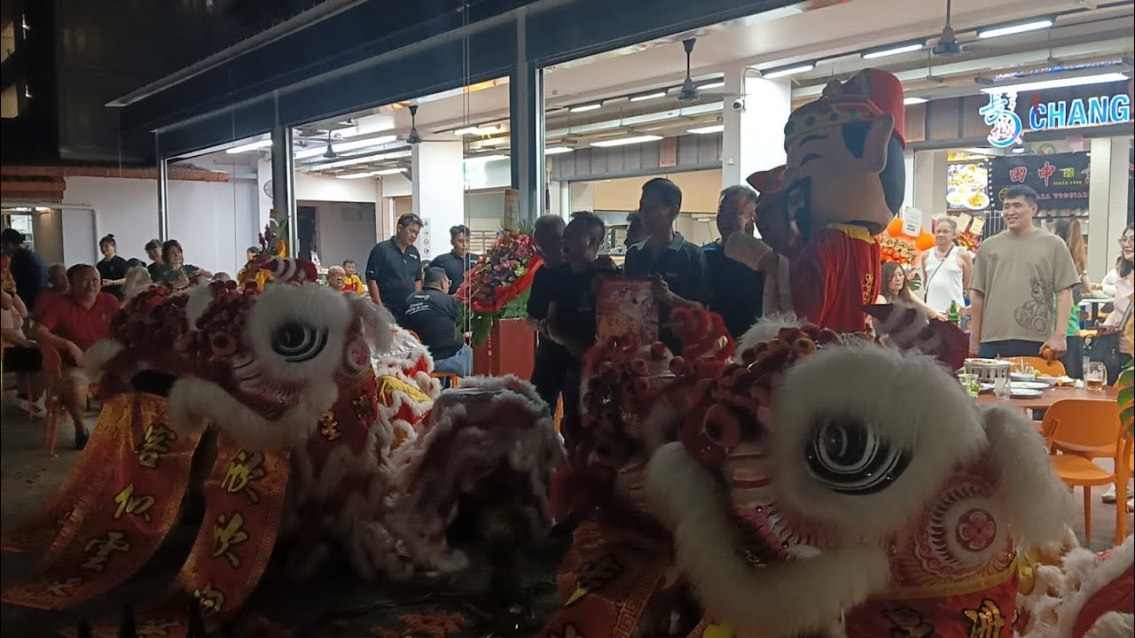 天山体育会 and 星洲龙狮体育会 performance at Chang Cheng Mee Wah. Wu Fu Grand Opening 