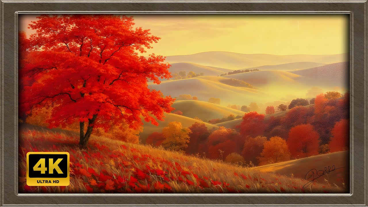 4K Autumn Hills Painting | Art Framed Screensaver | Art for Your TV