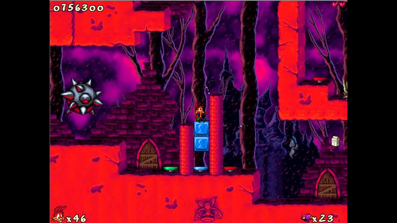 Jazz Jackrabbit 2 Flashback: Medieval Kineval + Gargoyles Lair (Secret Level) - Spaz gameplay