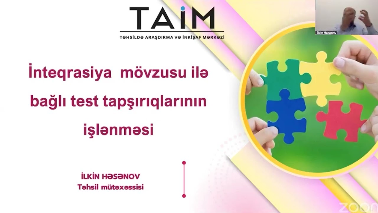 İnteqrasiya mövzusu ilə bağlı test tapşırıqlarının işlənməsi