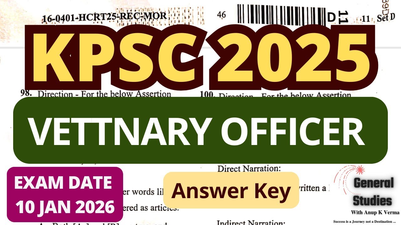 KPSC VO (VETTNARY OFFICER) 2026 | ANSWER KEY | EXAM DATE : 10 January 2026