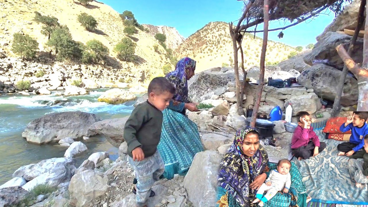 Hard Nomadic Life of Solat Khanum with4Kids by Wild Khersan River in the Mountains of Zagros| BALROZ
