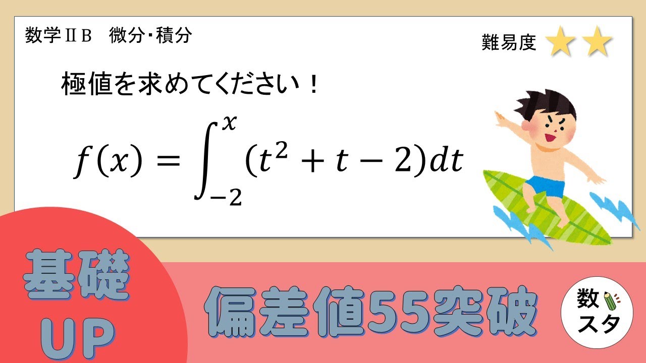定積分で表された関数の極値の求め方をイチから！