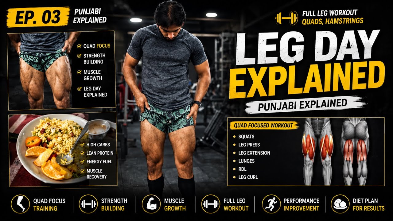 Ep. 03 • Leg 1 Quad Focused Day Explained in Punjabi | Full Leg Workout | Quads , Hamstrings 
