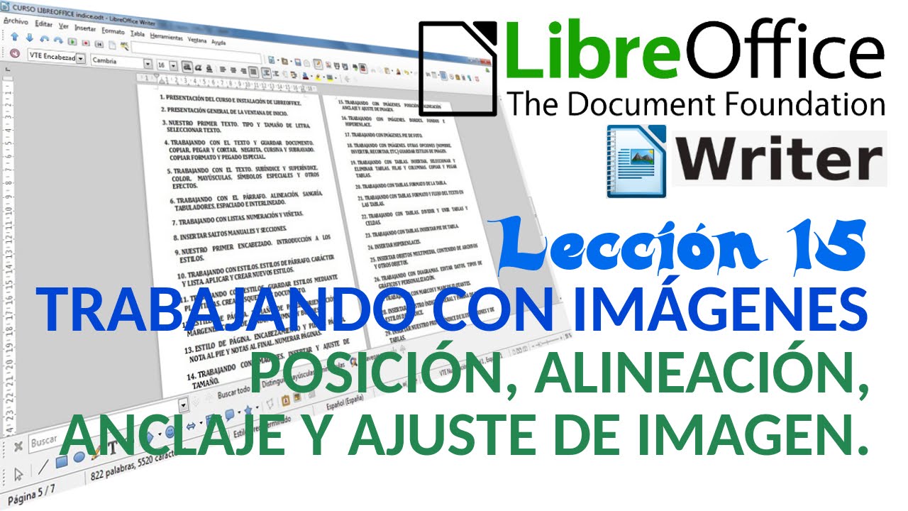 Tutorial LibreOffice Writer - 15/40 Posición, alineación, anclaje y ajuste de imagen.