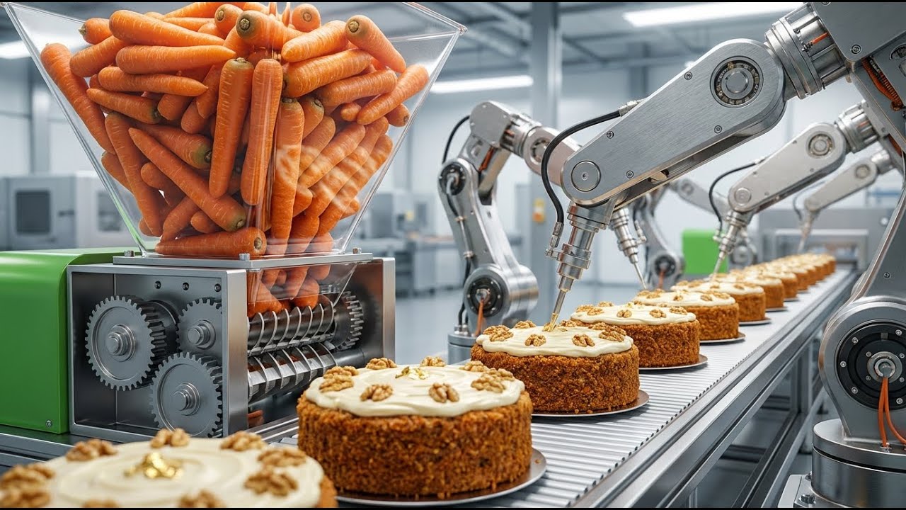 How It’s Made: Automated Carrot Cake Factory Process & Logistics 🍰