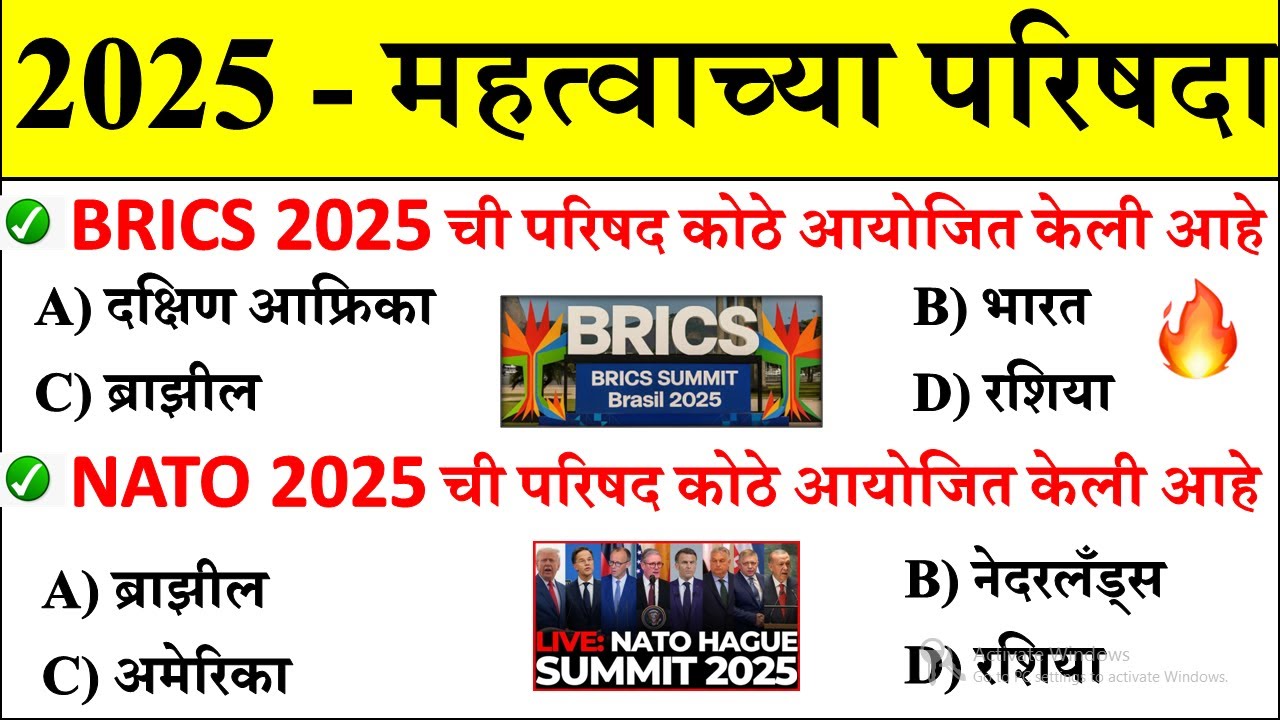 2025 मधील परिषदा | Summits In 2025 | Current Affairs Today |Chalu Ghadamodi 2025