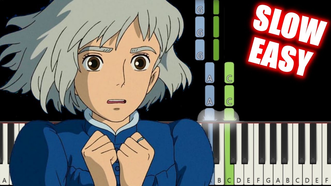 Howl's Moving Castle Theme [SLOW EASY Piano Tutorial] (Synthesia) // TopAnimeMusic