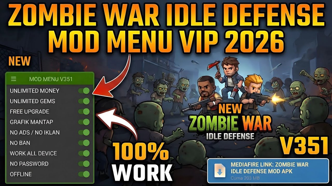 ZOMBIE WAR IDLE DEFENSE MOD MENU VIP 2026 💎 UNLIMITED MONEY & GEMS | V351 NO PASSWORD | 100% WORK