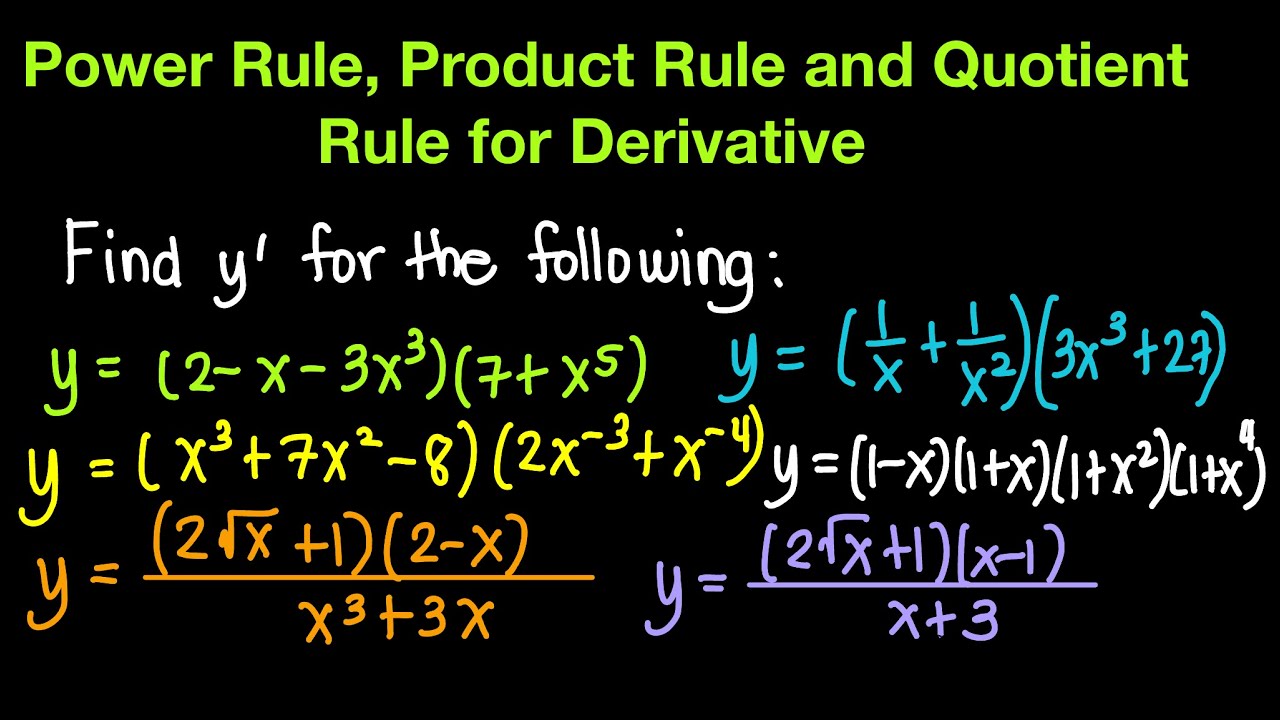 Differential Calculus: Power Rule, Product Rule and Quotient Rule for Derivatives Part 3