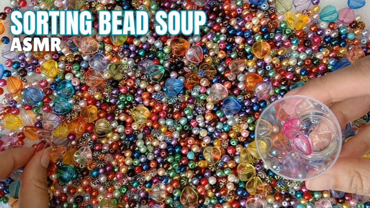 Sorting Bead Soup | Brightly Coloured Faux Pearl Beads and Hearts Mix | ASMR