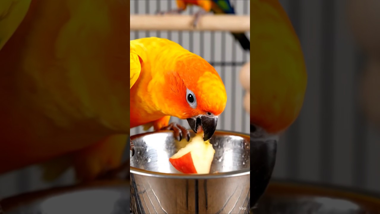 Sun Conure Cute Eating & Natural Calling Sounds | Relaxing Bird Video 