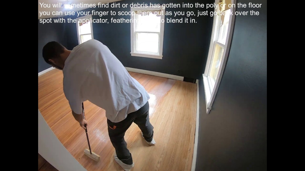 Applying poly to hardwood floors.  Water Based Polyurethane - Time Lapse Transformation!