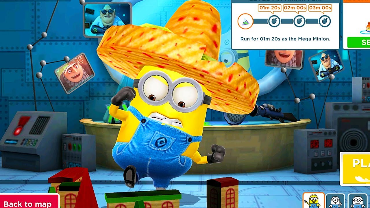 Tortilla chip hat minion in run with mega minion 3 minutes task ! Minion xxl