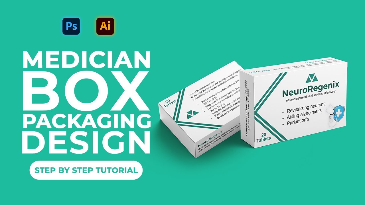 medicine box packaging design | step by step tutorial | illustrator + photoshop