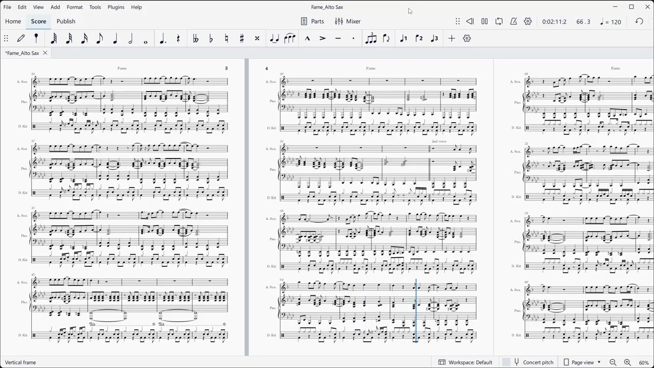 Fame (Dean Pitchford, Michael Gore).  Music arranged for alto saxophone, piano, and drums.