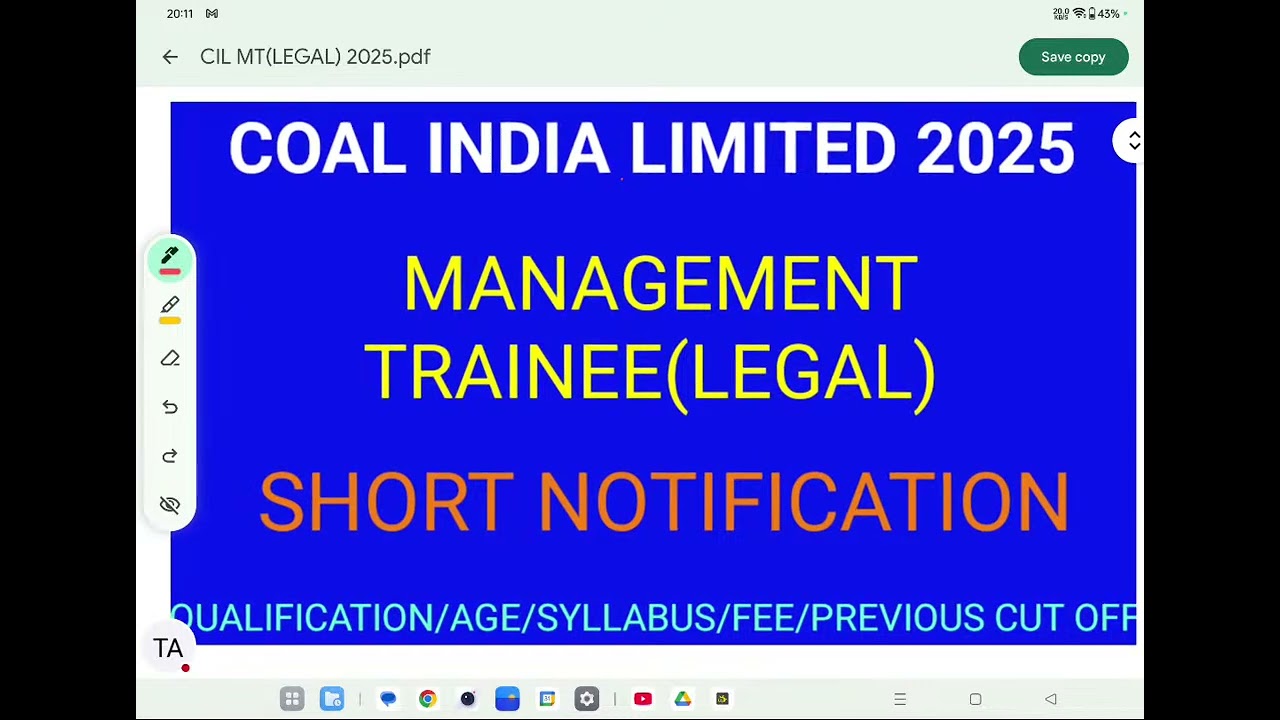 COAL INDIA LIMITED || MT (LEGAL) || SHORT NOTIFICATION 2025 ||