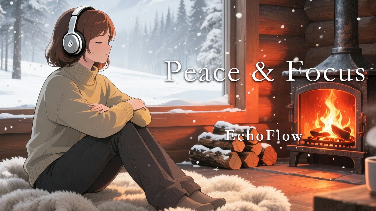 Peach & Focus | Winter Hearth • Snowy Serenity | Focus Music (1 Hour)