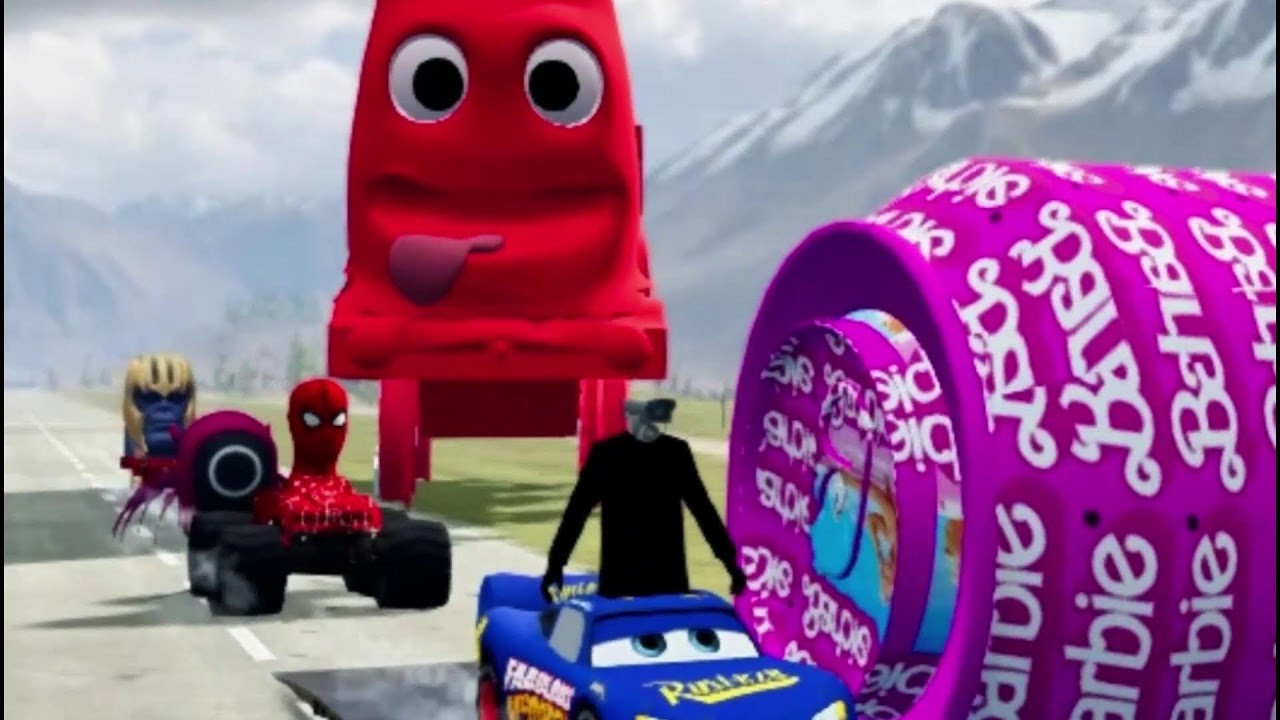 TRANSPORTING PIXAR CARS & FRUITS WITH COLORED & JOHN DEERE vs CLAAS vs TRACTORS - BeamNG.drive