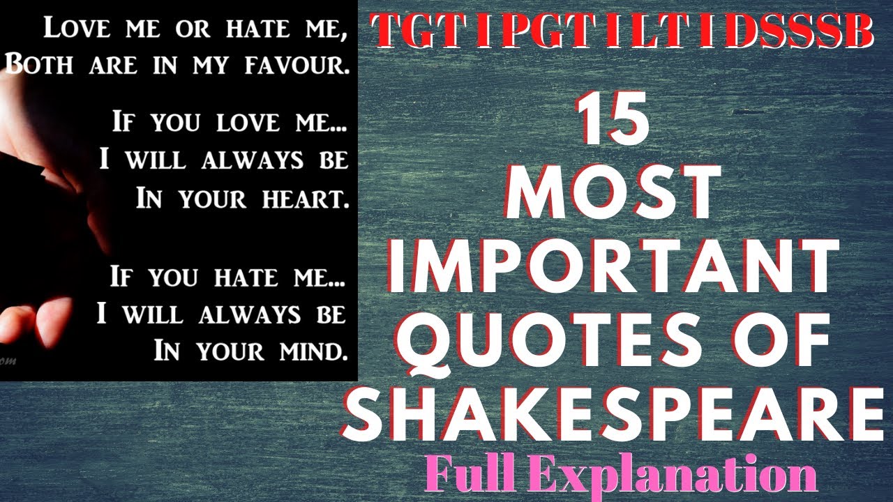 Super 15 Quotes of Shakespeare works l UP TGT PGT DSSSB English I TGT PGT ENGLISH LITERATURE