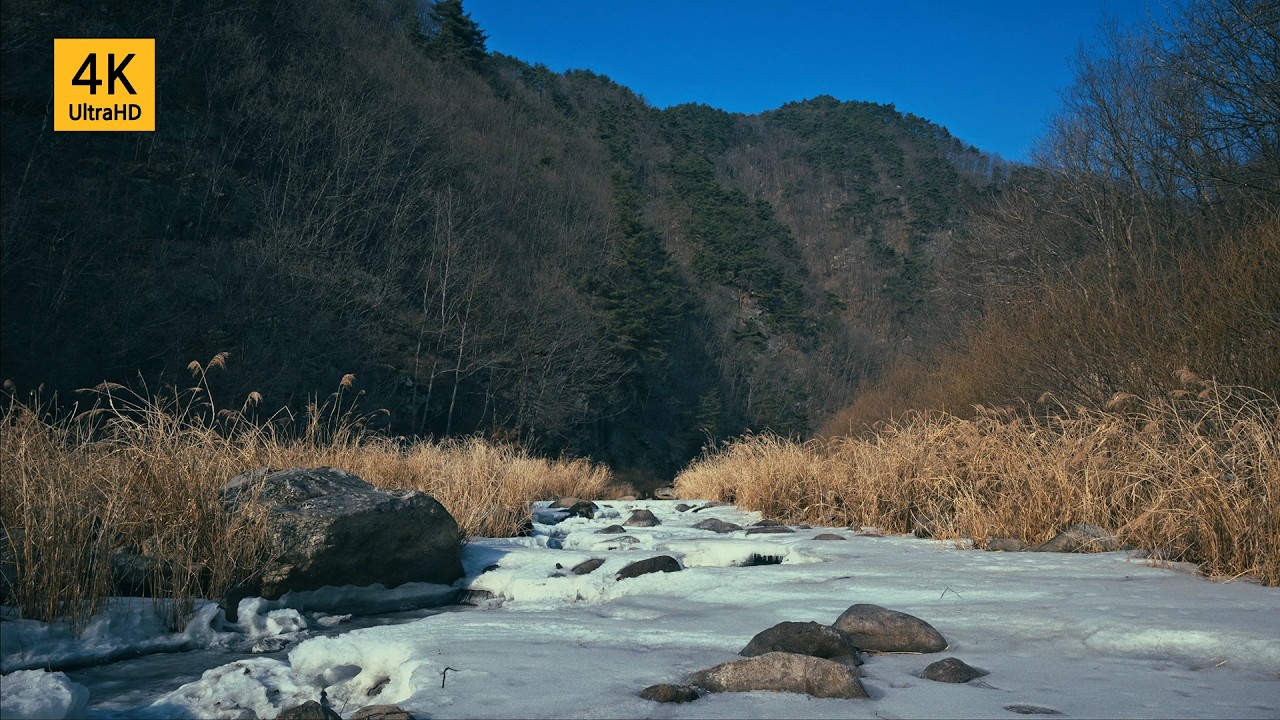 휴식과 사색_겨울의 소리, 얼음 속 물소리2  Rest and Reflection_The Sounds of Winter, the Sound of Water in Ice, 4K