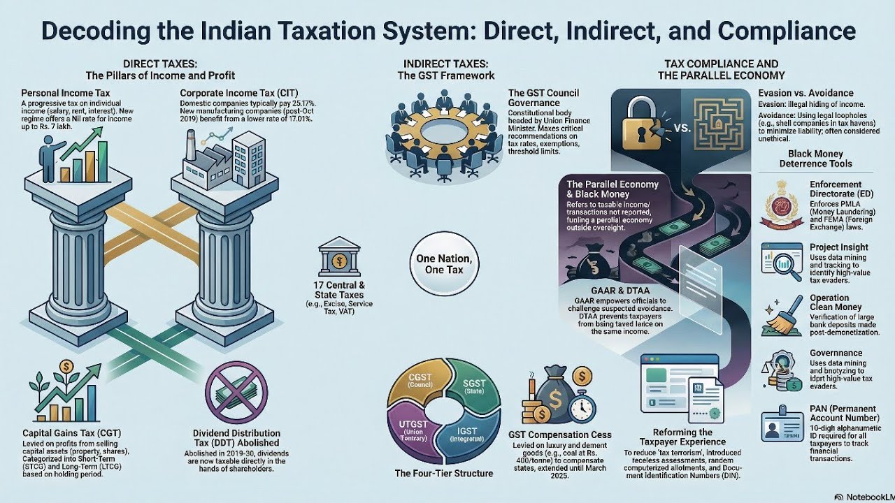 Taxation System | types | Direct vs indirect taxes | Tax Avoidance | Tax evasion