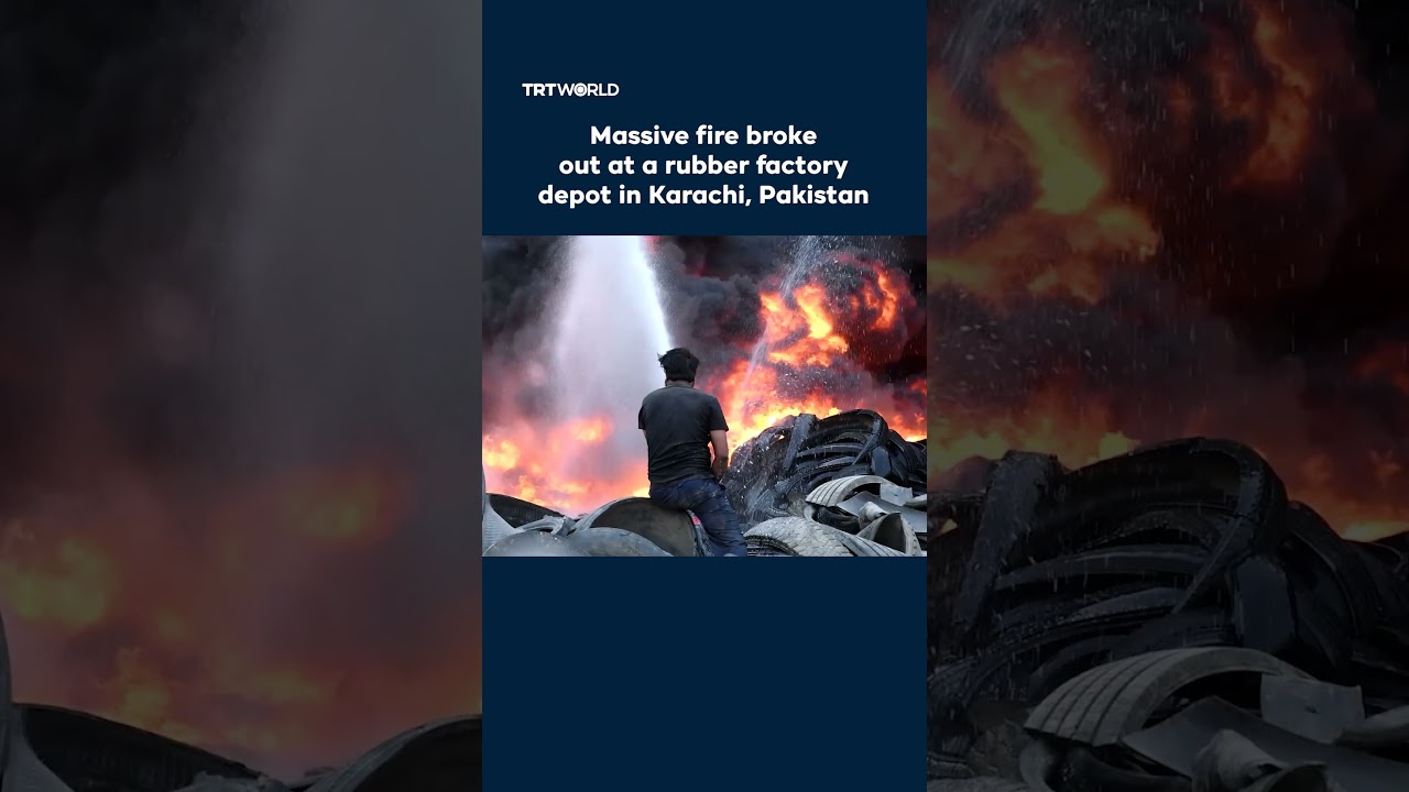 Massive fire broke out at a rubber factory depot in Karachi, Pakistan