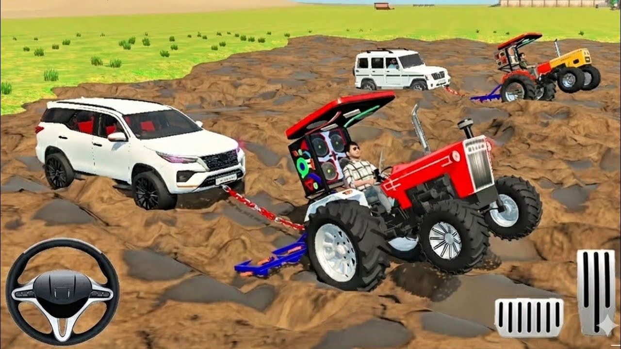Bolero and Fortuner stuck in mud and rescued by Tractors #tractor #gamingvideos #game