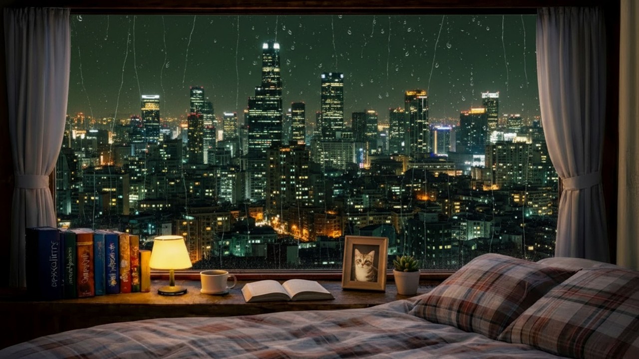 City Night View Rain on Window for Sleep | 3 Hours