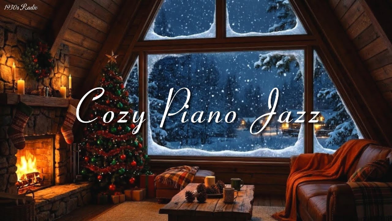 Soft Piano Jazz | Cozy Cabin Fireplace ❄️ Peaceful Winter Evening Ambience