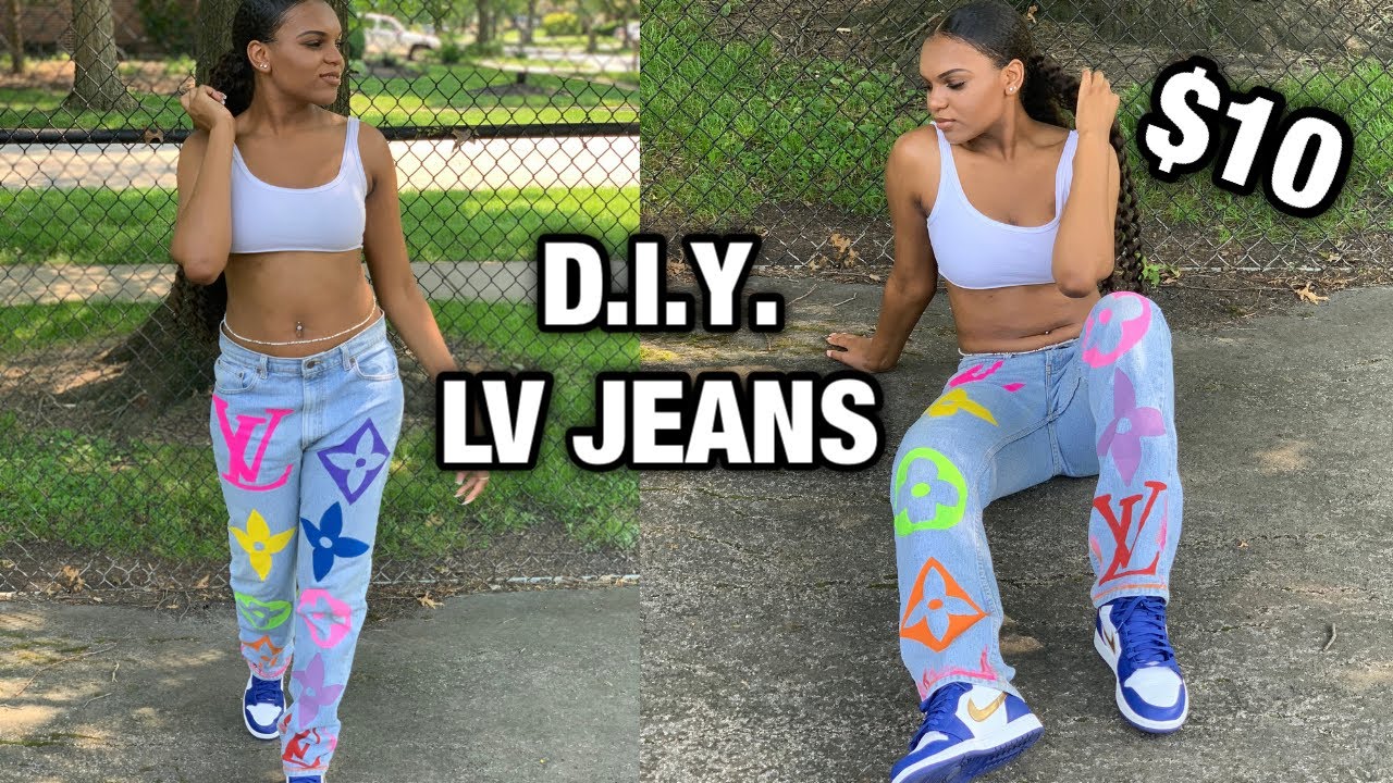 How To Custom Paint Denim Jeans | LV Jeans Tutorial | DIY