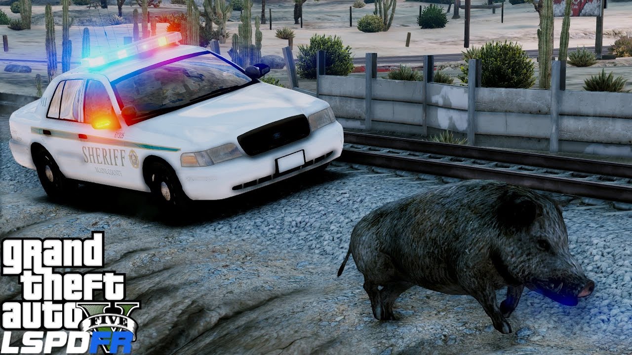 GTA 5 LSPDFR Police Mod 408|New Blaine County Sheriff Pack | Wild Hog On Train Tracks = Fried Bacon?