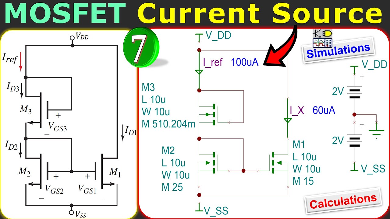 MOSFET Current Source (Full Transistor Design) 🌟 Calculations & SPICE Simulations 💡 Example 7