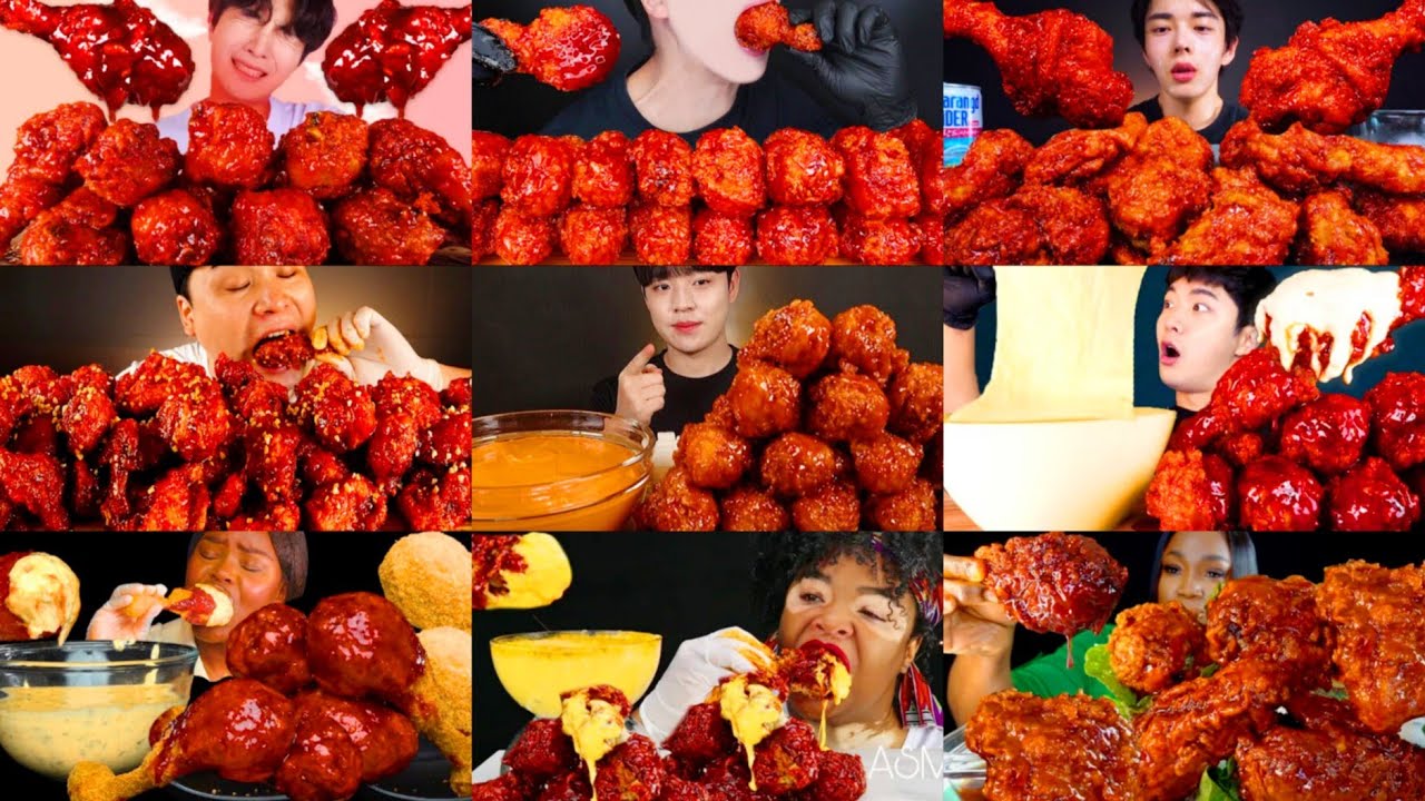 SPICY SAUCY FRIED CHICKEN MUKBANG COMPILATION * CRUNCHY SPICY CHICKEN EATING SHOW REAL SOUND