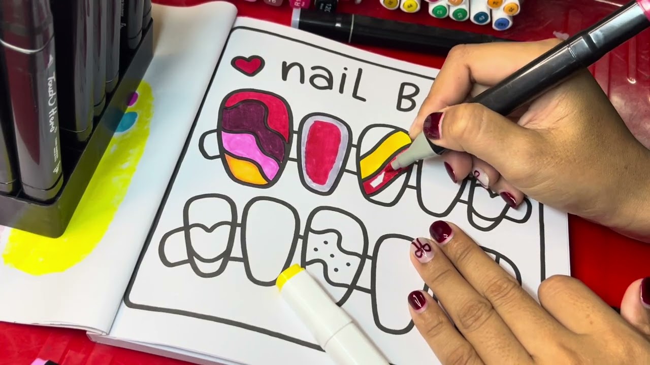 Coloring cute nail designs with my markers! 💅✨Bright colors = happy mood! 🎨❤️