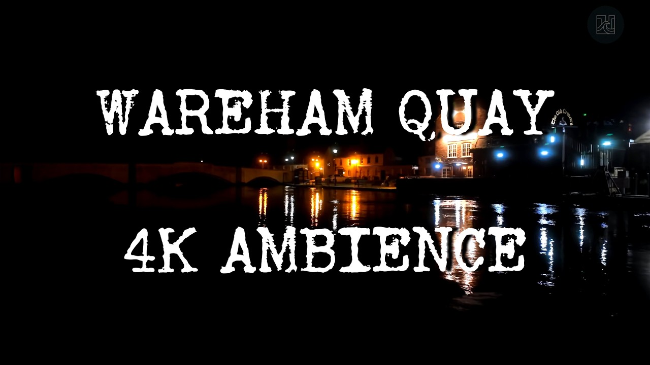 4K Stationary Night: The River Frome at Wareham Quay | Noir Water Reflections