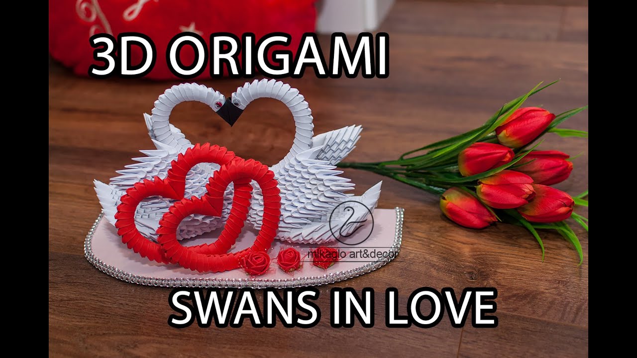 How to make 3d origami love swans tutorial / 3d origami łabędzie krok po kroku walentynki