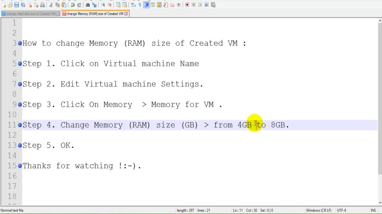 Change Memory RAM size of Created VM