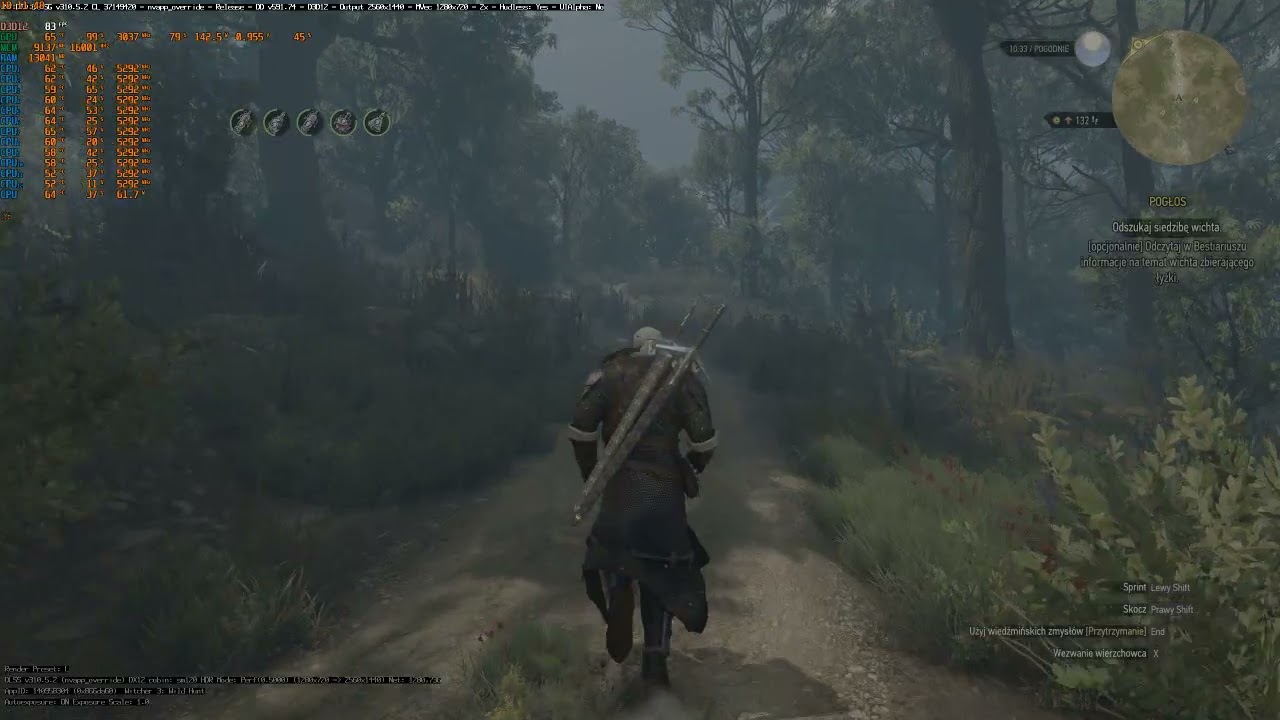 witcher3 i5 14600k 1440p max suwaki na prawo z RT + RTX 5060ti 16 gbVram