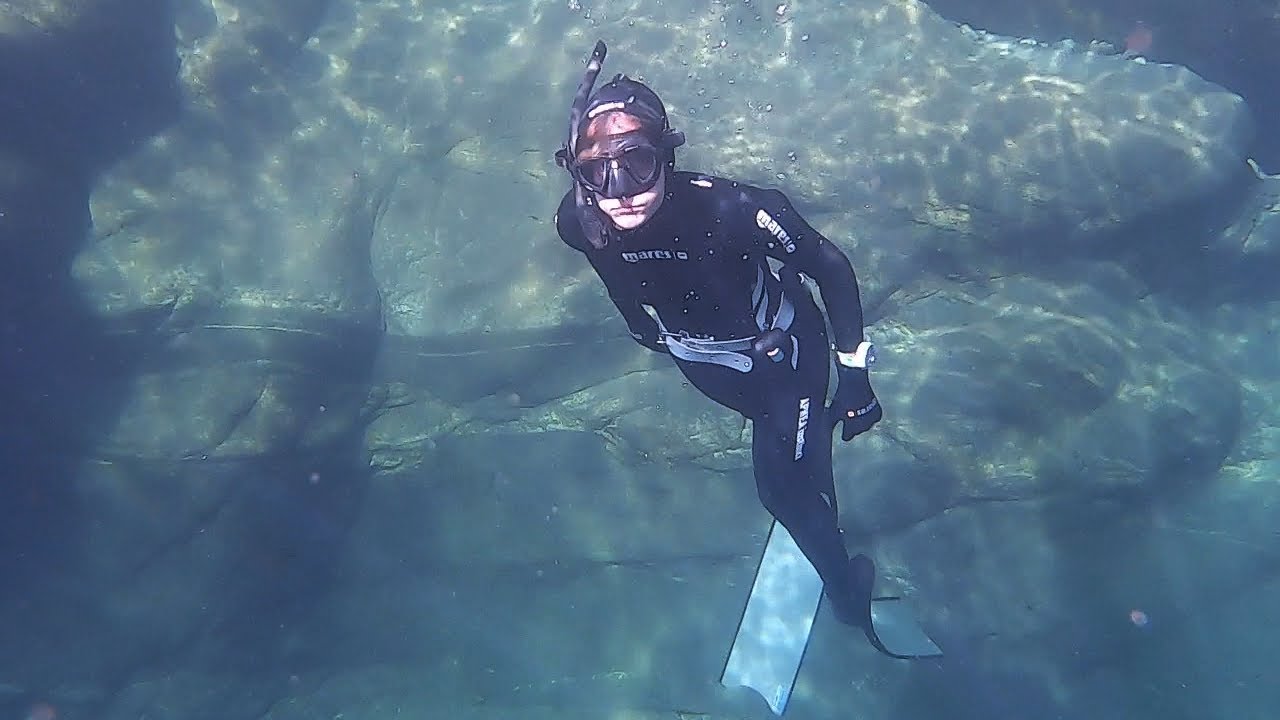 Freediving in the Swiss river Maggia