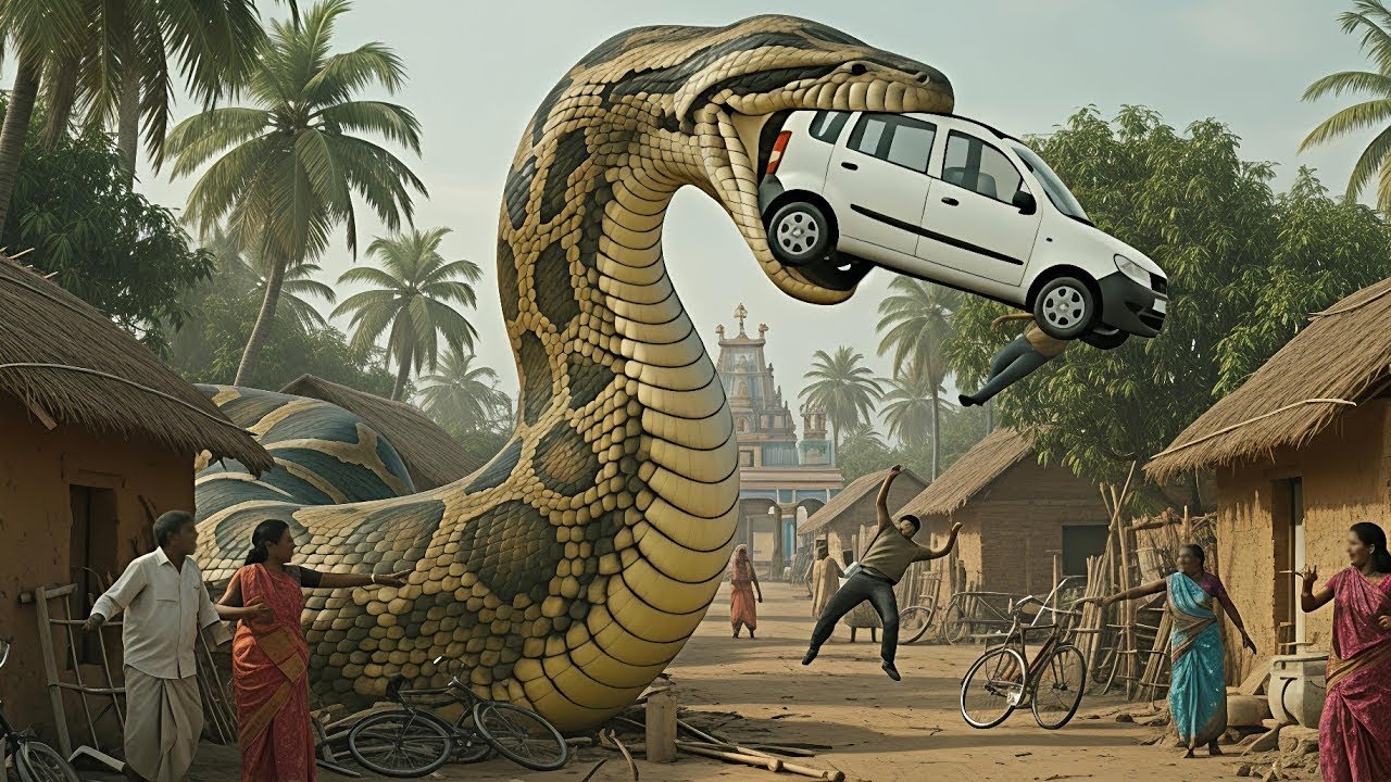 अचानक निकला आदमखोर एनाकोंडा 🐍  घर घर मचाया आतंक  देखें पूरी घटना@AIWildRealm-f4r