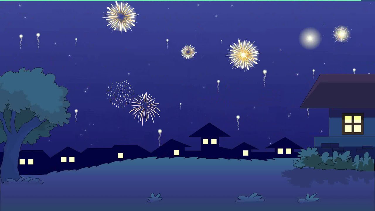 New Year Eve Fireworks - Cartoon Free Background Loop