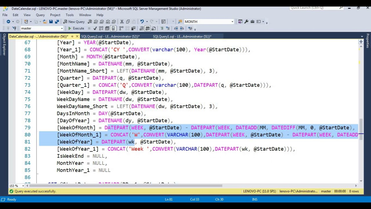 Microsoft SQL Server Development Part 19 : How to Create Date Table in SQL Server