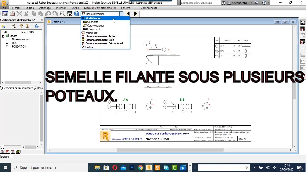 TUT0-ROBOT STRUCTURAL ANALYSIS 2021: EXEMPLE PRATIQUE DU DIMENSIONNEMENT D'UNE SEMELLE FILANTE