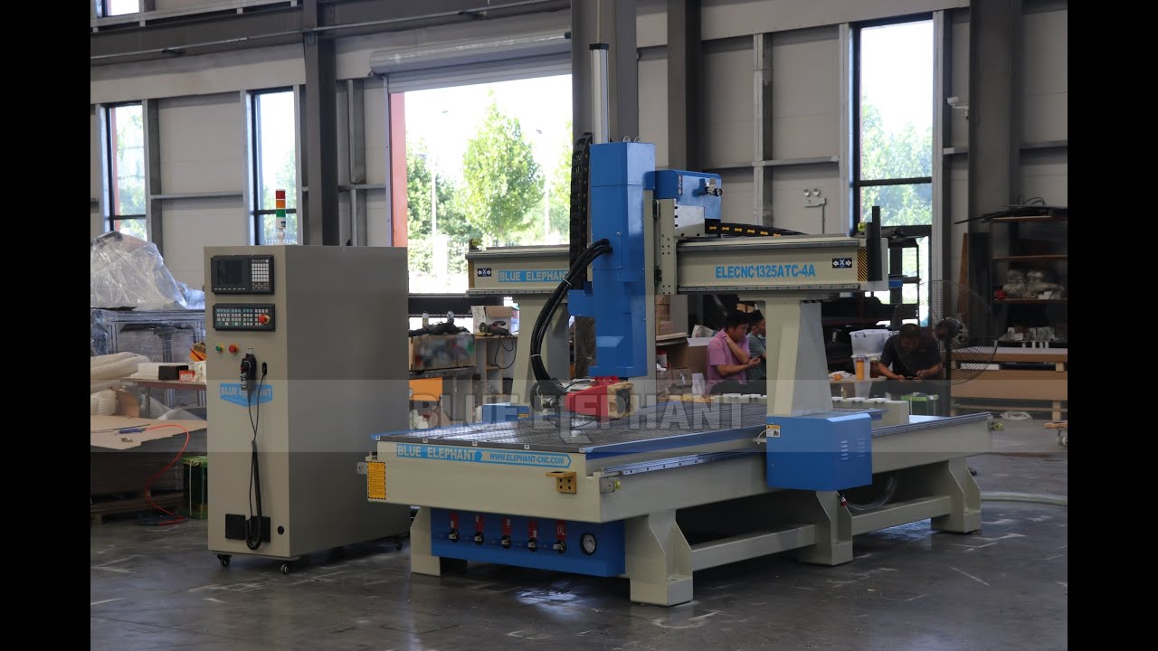 Blue Elephant ELECNC1325 ATC 4 axis CNC machine test video