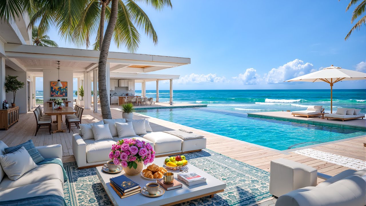 Relaxing Morning Jazz by the Beach Ambience ~ Positive Bossa Nova Jazz & Ocean Sounds for Good Mood